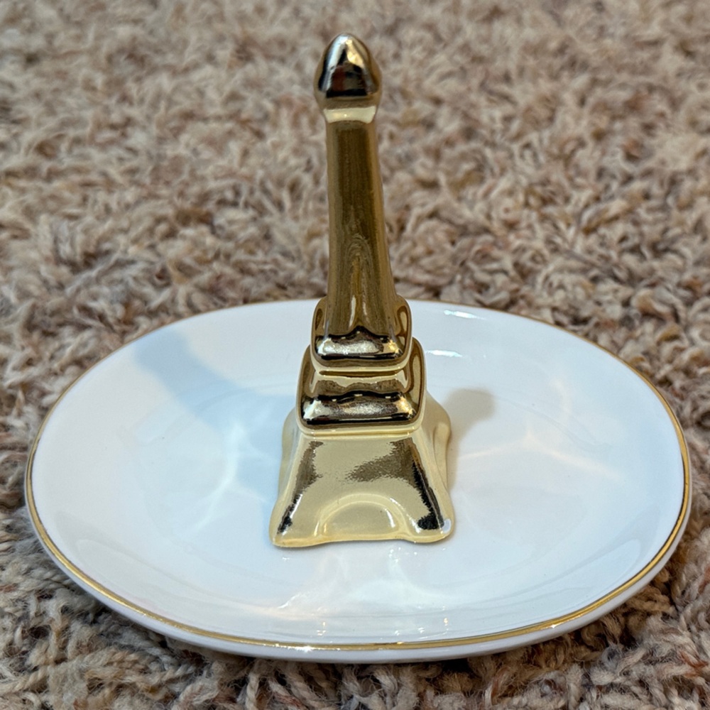 Gold and White Ceramic Ring Holder